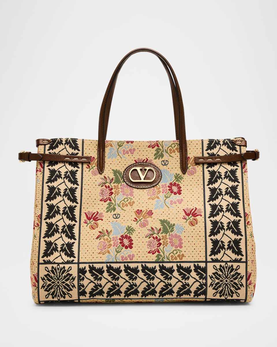 Antibes Medium Flower & Leaves Jacquard Tote Bag